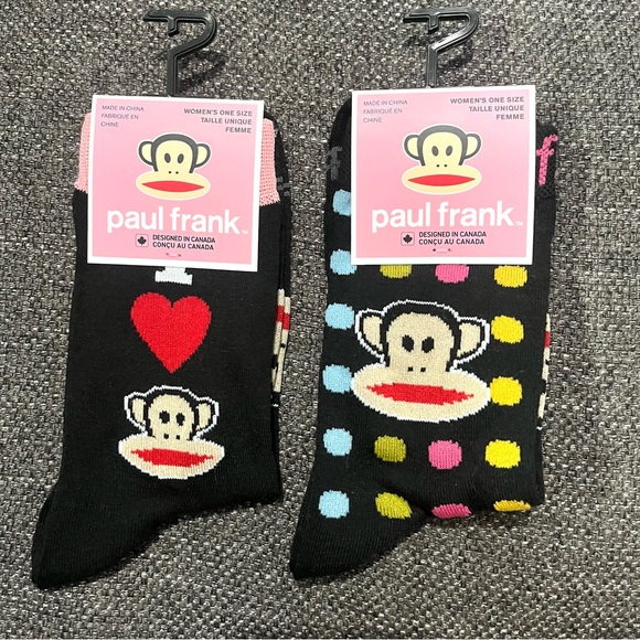 Paul Frank Monkey Socks -  2 pair, Women's U.S. Size 6-9.5. New - Picture 1 of 3